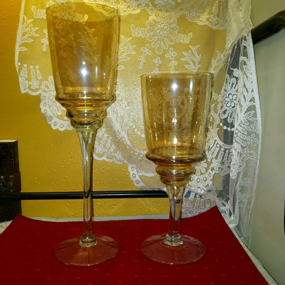 2 Vtg Crystal Wine/Lemonade/Drink Goblets/Glasses Wedding New Year's Festival